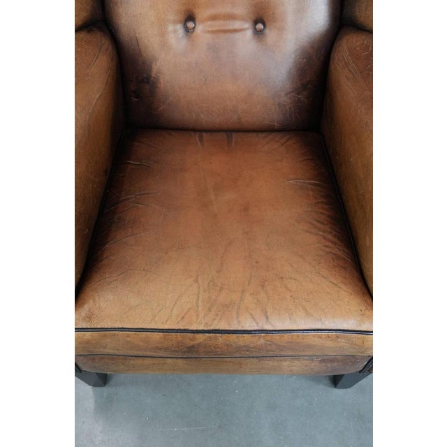 Large Sheepskin Leather Wing Chair For Sale - Image 6 of 16