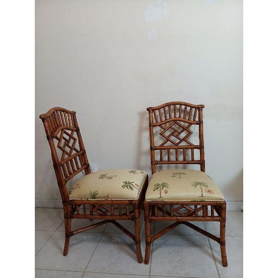 Vintage Dining Chair Chippendale Tommy Bahama Style Bamboo Rattan Set of Two For Sale In Naples, FL - Image 6 of 8