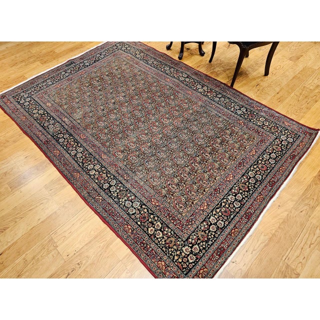 Vintage Qum Area Rug, Hand-Knotted Wool, Allover Paisley Pattern, 5x8, Camel & Red For Sale In Chicago - Image 6 of 14
