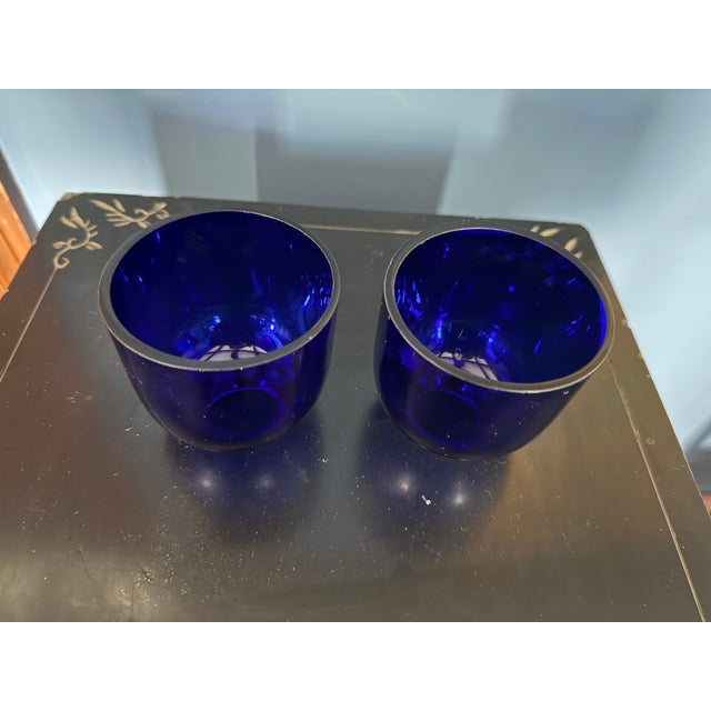 1950s Pair of Unusually Large Blue Cobalt Blown Glass Vintage MCM Candle Bobeches For Sale - Image 5 of 6