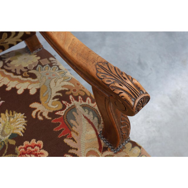 Louis XV Carved Walnut Armchair with Needlepoint Upholstery, France, 1900 For Sale - Image 9 of 18