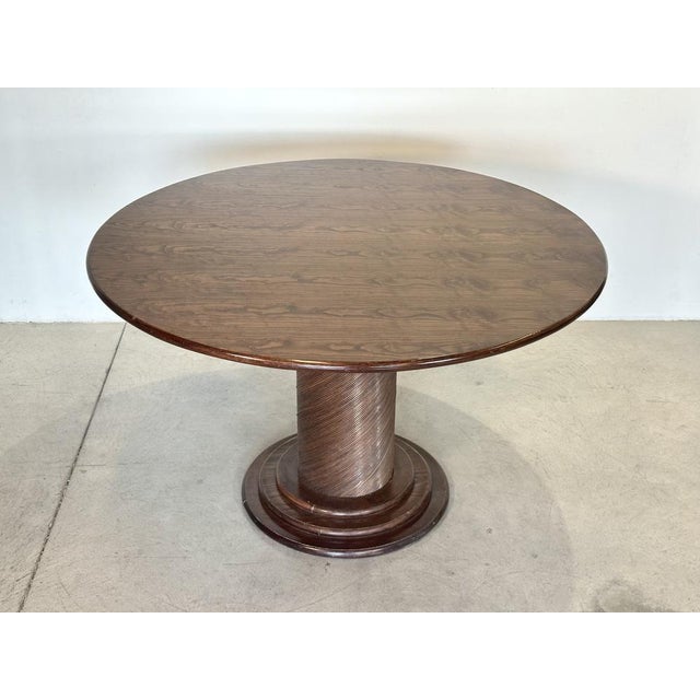 Round Wicker and Wood Dining Table, 1970s For Sale - Image 6 of 12