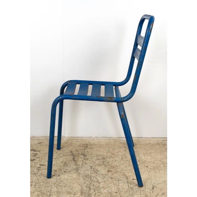 Mid 20th Century Mid 20th Century Vintage Industrial European Blue Steel Chair For Sale - Image 5 of 6