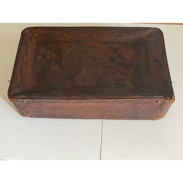 American Reduced-Antque American Embossed Leather With Eagle Travelling Trunk For Sale - Image 3 of 11