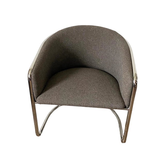 Gray Vintage 1970s Anton Lorenz Thonet Gray Barrel Back Tub Chair Chrome Cantilevered Base For Sale - Image 8 of 8