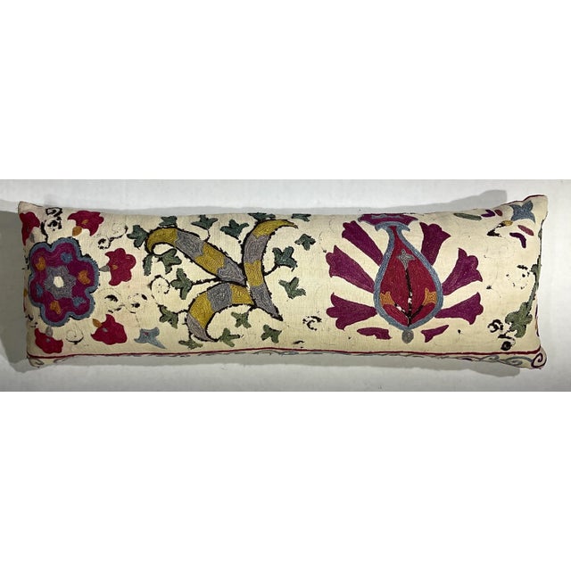 Single pillow made of antique hand silk embroidery Suzani textile, beautiful vine and flowers motifs. Fresh quality...