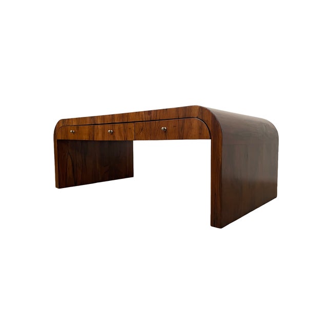 Art Deco Early 20th Century Art Deco Brazilian Rosewood Veneer Waterfall Six-Drawer Coffee Table For Sale - Image 3 of 14