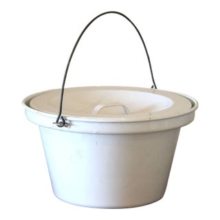 Rare Antique Gebruder Baumann Enameled Steel Slop Bucket W/ Recessed Lid For Sale