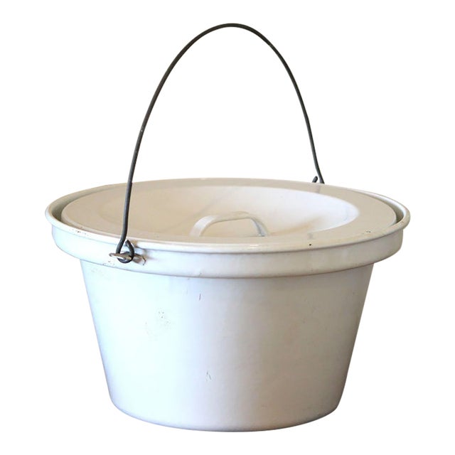 Rare Antique Gebruder Baumann Enameled Steel Slop Bucket W/ Recessed Lid For Sale