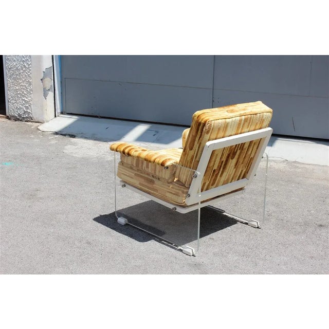 Italian Geometric Velvet and Acrylic Glass Lounge Chair, 1960s, in Very Good conditions. Designed 1960 to 1969