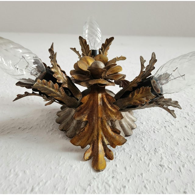 Vintage Florentine Silver-Plated and Gold-Plated 3-Light Ceiling or Wall Lamp from Banci Firenze, Italy, 1960s For Sale - Image 17 of 18