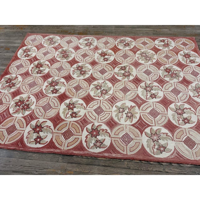 "This is a stunning and highly elegant mid-sized vintage European Needlepoint rug, . Hand-crafted circa 1980, this wool...