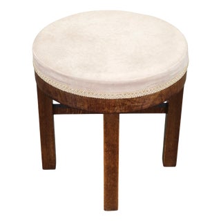 Art Deco Upholstered Walnut Veneer Stool, Former Czechoslovakia, 1930s For Sale