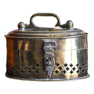 Vintage Solid Brass Cricket Keeper Box Reticulated Lidded Trinket Case For Sale