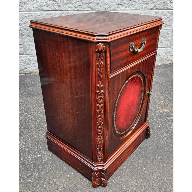 Brown Pair Regency Magogany Tooled Leather Inset Front Side Cabinets For Sale - Image 8 of 11