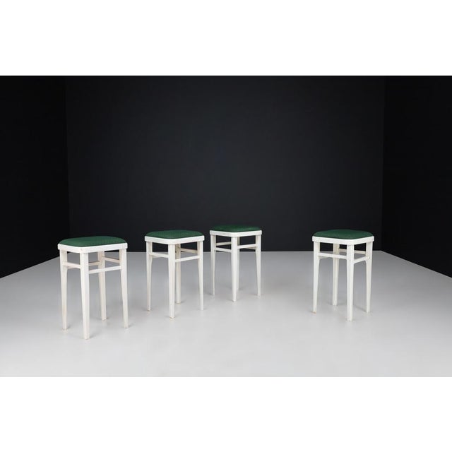 Gold Art Deco Stools with Original Fabric, Czechoslovakia, 1930s, Set of 4 For Sale - Image 8 of 14