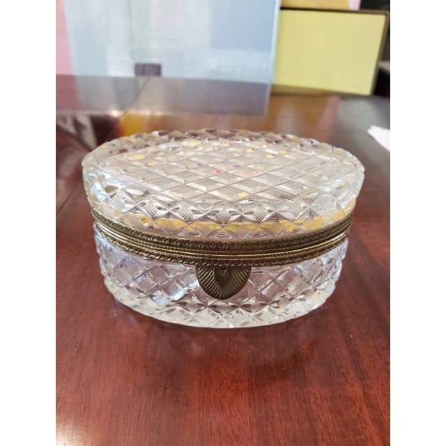 Glass 1940s Antique Attributed Baccarat Large Crystal Jewelry Box Casket For Sale - Image 7 of 12