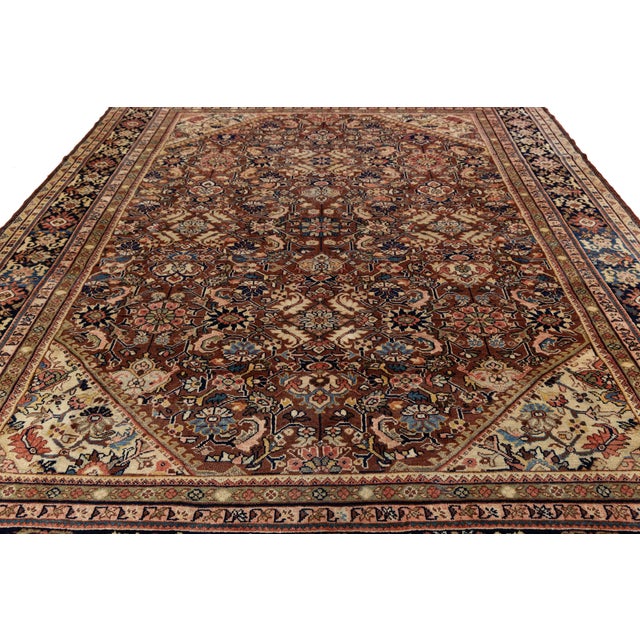 Vintage Persian Mahal Hand-Knotted Wool Area Rug - Floral in Rust For Sale - Image 4 of 10