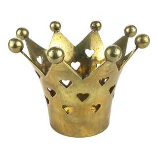Vintage Solid Brass Crown Votive Candle Holder For Sale