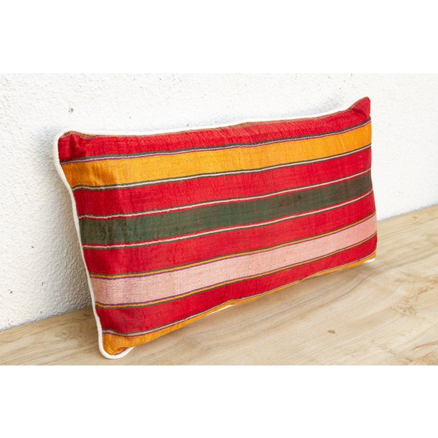 Indian Tara Striped Gujarati Mashru Lumbar Pillow For Sale - Image 3 of 6