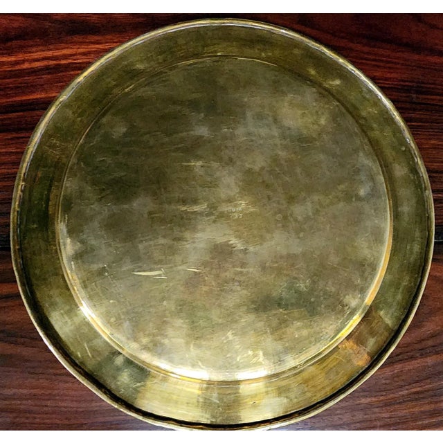 Indian Vintage Handmade Finely Engraved Solid Brass Round Serving Tray Maker Mark on Bottom Made in India Excellent...