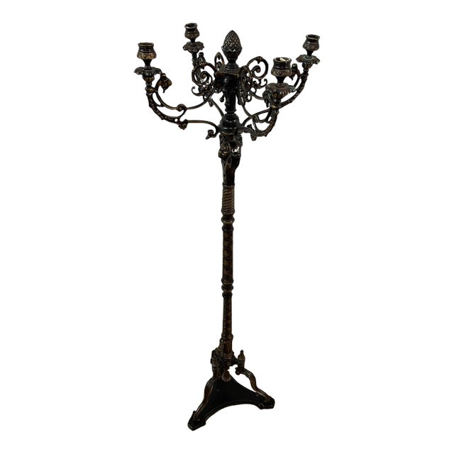1970s Castilian Brass Floor Candelabra For Sale