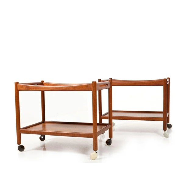 Andreas Tuck Model AT-45 Teak Trolleys by Hans J. Wegner for Andreas Tuck, 1960s, Set of 2 For Sale - Image 4 of 10