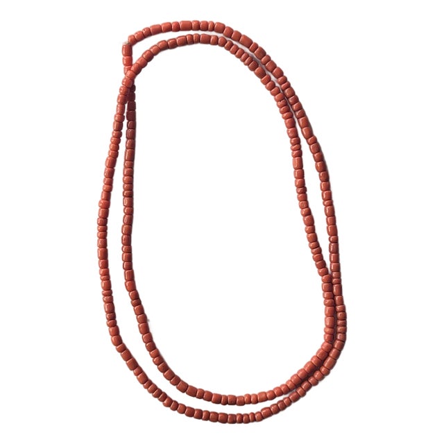 MId-Century 43" Coral Beaded Necklace, Elegant Simplicity For Sale