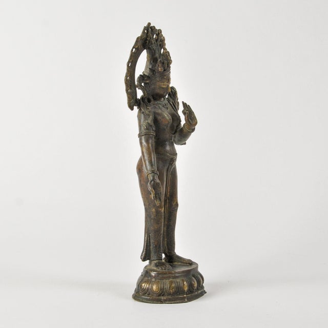 Metal Antique Bronze Goddess Bodhisattva Tara 9.75" Tall For Sale - Image 7 of 18