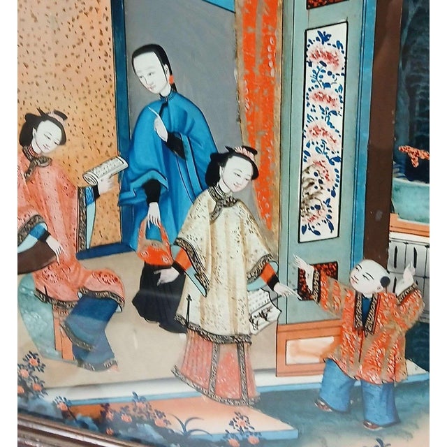 Chinese Chinese Export, Antique Reverse Painting on Glass Qing Dynasty For Sale - Image 3 of 8
