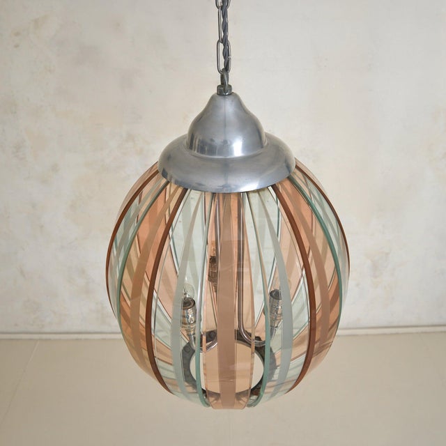 Metal 1970s Italian Pink Murano Glass Pendant Light in the Manner of Veca For Sale - Image 7 of 9