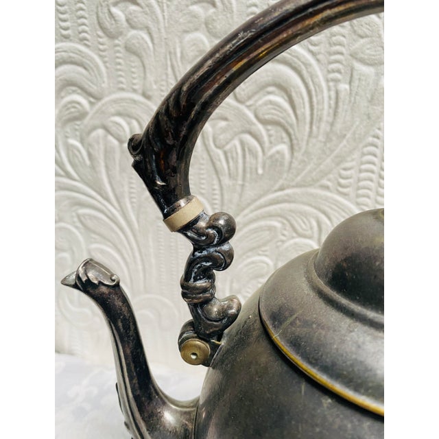 Antique 1880’s Silver-Plated Brass Gooseneck Tea Pot For Sale - Image 6 of 11