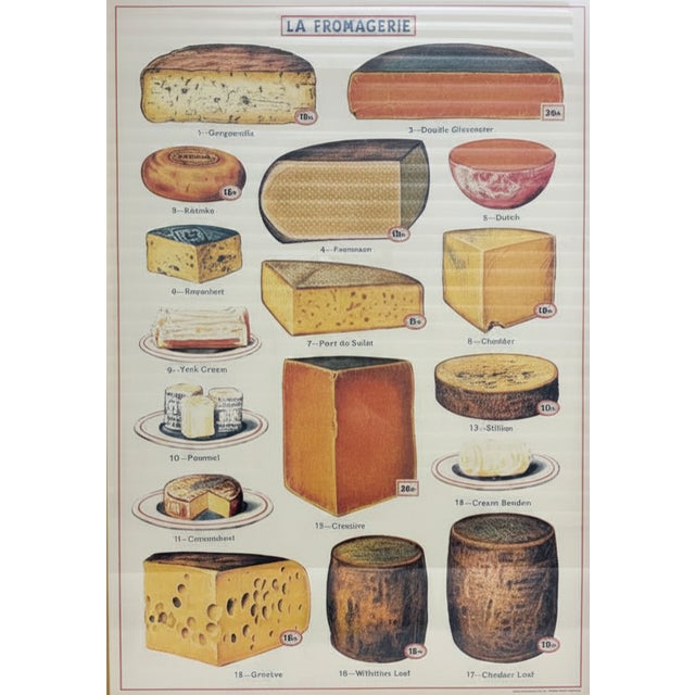 Reproduction "La Formagerie" French Cheese Print in Custom Wood Frame with Brushed Gold Trim Print 19" x 27" Frame 23" x 31"