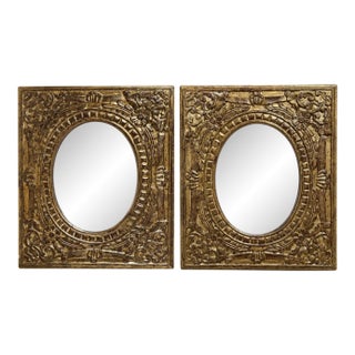 2021 Park Hill Collection Antiqued Gold Oval Wall Mirrors—a Pair For Sale