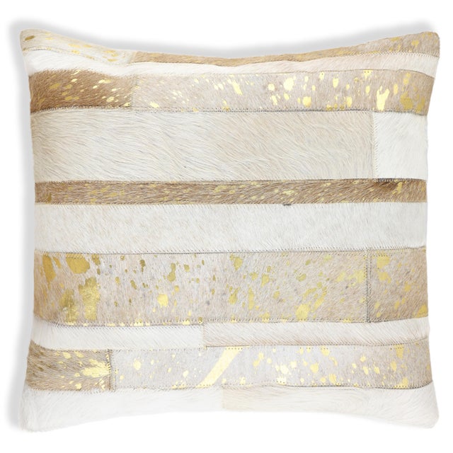 Luxury Gold Metallic Genuine Hair-On Cowhide Pillow – Handmade 18x18 Inch Designer Cushion Bring understated glamour and...