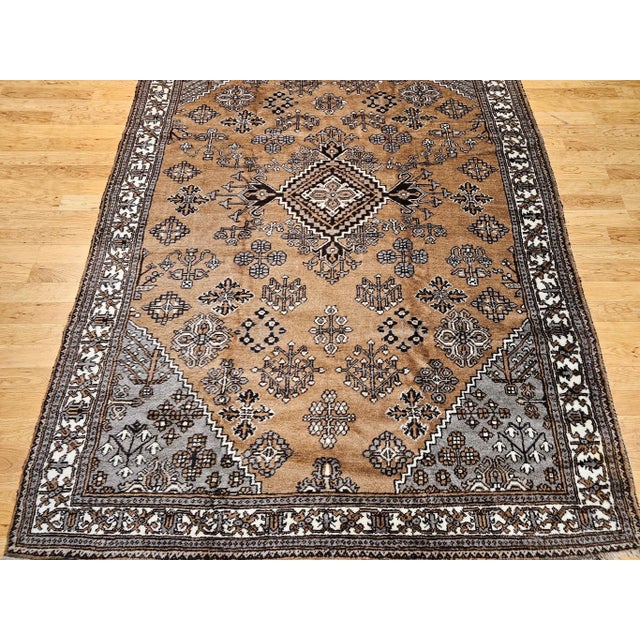Textile Vintage Persian Bakhtiari Rug, Allover Geometric Pattern, Camelhair & Ivory, 8’ X 11’ For Sale - Image 7 of 12