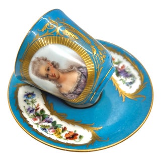 Antique Porcelain Cup and Saucer, 1800, Set of 2 For Sale