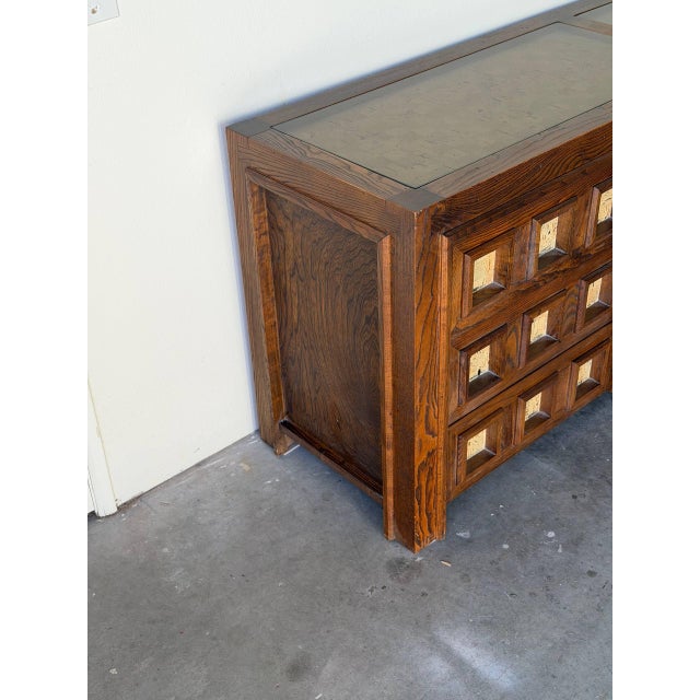 Mid-Century Modern Brutalist Oak Dresser 1970s – Vintage Mid Century Modern Lowboy, Sculptural Textured Credenza For Sale - Image 3 of 9