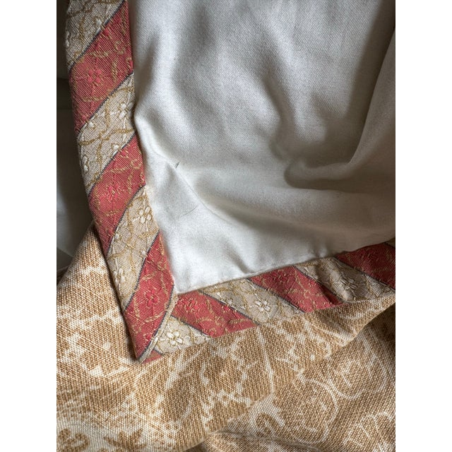 Gold Custom Made Designer Drapery Panel, Botanical Floral Interlined Pinch Pleat – Gold & Coral, Extra Wide 88 X 104 For Sale - Image 8 of 9
