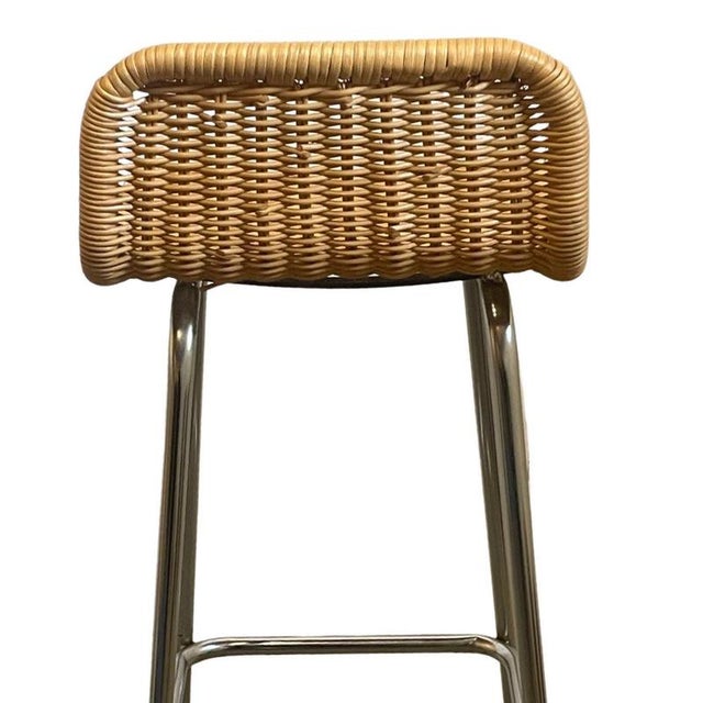 Industrial Bar Stool with Wicker Seat by Dirk van Sliedrecht for Rohe Noordwolde For Sale - Image 3 of 10