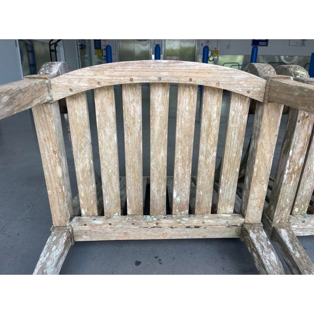 Vintage Weathered Hardwood Scroll Arm Garden Chairs With Natural Patina, a Pair For Sale - Image 12 of 12