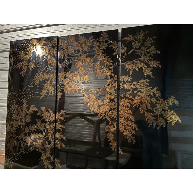 Metal 1980s Black Lacquer and Brass Room Divider Screen For Sale - Image 7 of 15