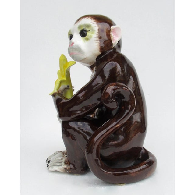 C.1950's Mid-Century Italian Hand-Painted Monumental Porcelain Majolica Monkey With Banana For Sale In West Palm - Image 6 of 12