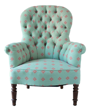 Vintage Green Coral Button Back Armchair, Belgium