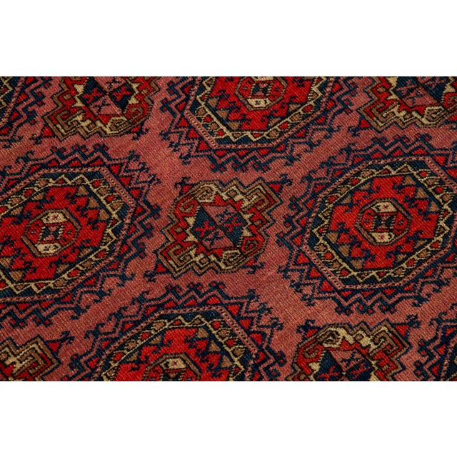 Vintage Turkmen Handmade Geometric Persian Wool Rug With Terracotta Color For Sale In New York - Image 6 of 9