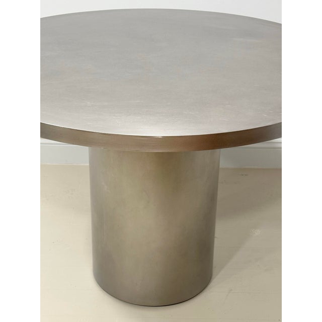 Vintage Brushed Stainless Steel Round Pedestal Dining Table For Sale - Image 11 of 12