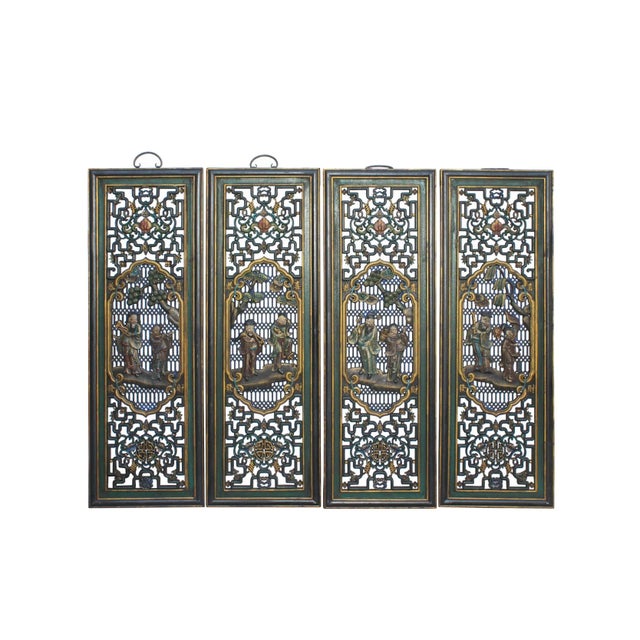 Chinese Color Painted 8 Immortal Figures Wooden Wall 4 Panels Set For Sale In San Francisco - Image 6 of 6