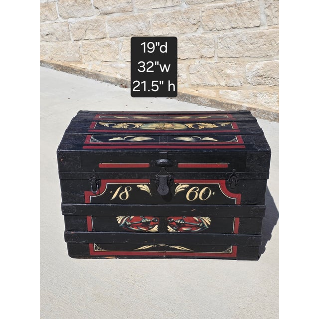 Antique Trunk With Later Painted Details For Sale In San Antonio - Image 6 of 17