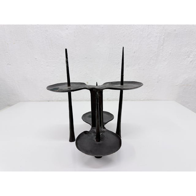 Gray Brutalist Bronze 4-Candleholder by Manfred Bergmeister, 1970s For Sale - Image 8 of 10