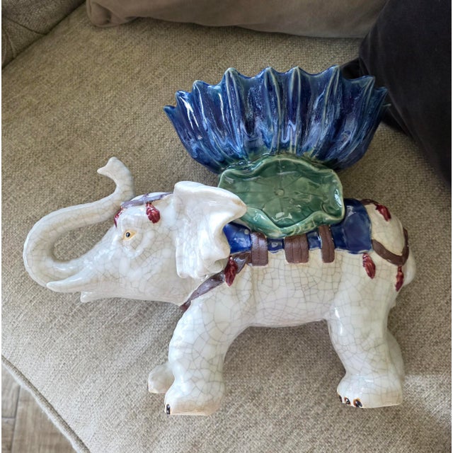 Asian Vintage Glazed Ceramic Elephant Center Piece For Sale - Image 3 of 11